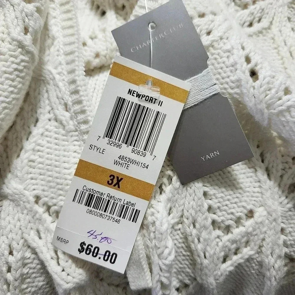 Charter Club Woman Size 3X 1/4 Zip Ivory Loose Knit Sweater Fall Casual Cozy - Picture 8 of 8